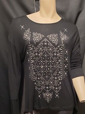 Jaclyn Smith Collection women's size M Black Studded Long Sleeve Women's Top